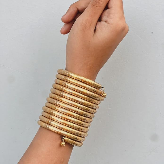 Golden Brass Coil Cuff Bracelet – Statement Stacked Bangle