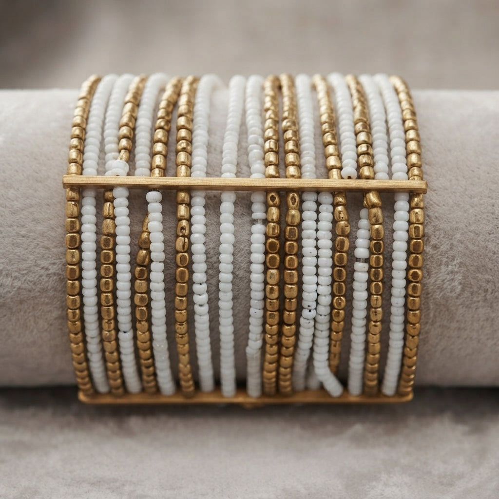 Artisan Beaded Cuff Bracelet – Brass & Crystal Beads