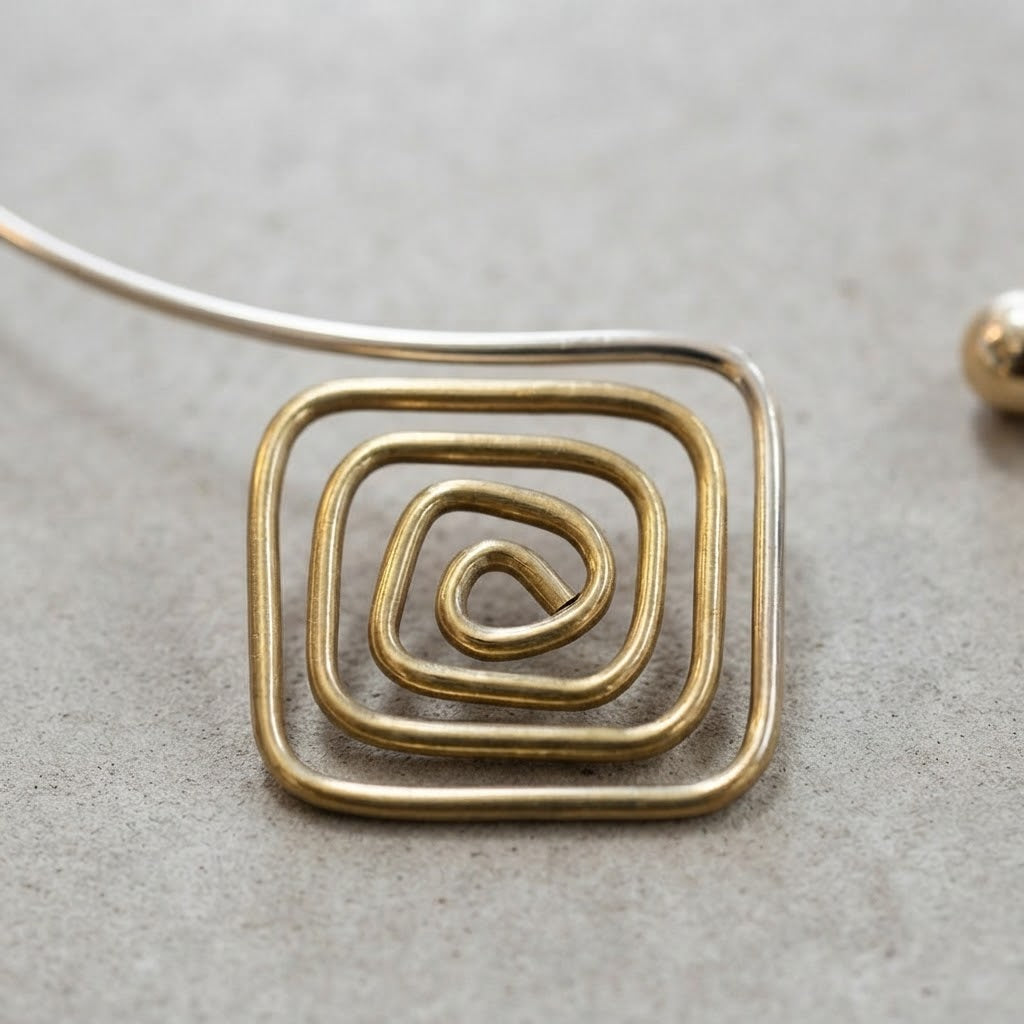 Solara Brass Spiral Necklace – Sculptural Geometric Statement Necklace
