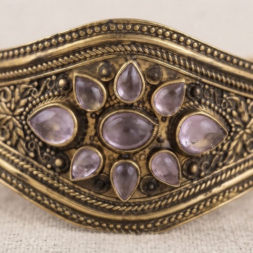 Heritage Stone Brass Cuff – Handcrafted Statement Bracelet