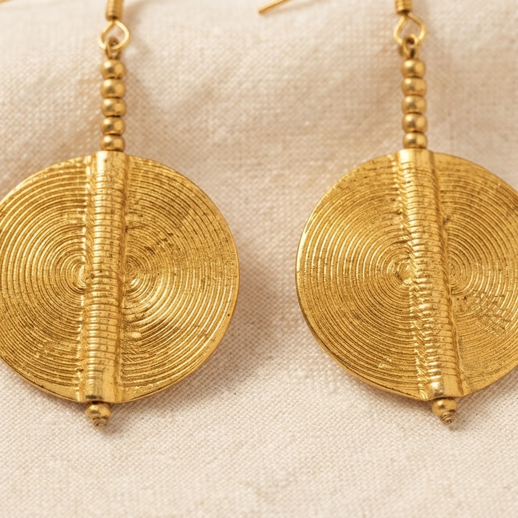 Solene Brass Circle Earrings – Artisan Textured Drop Earrings
