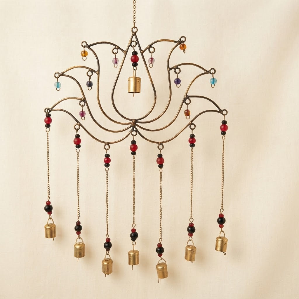 Brass Lotus Wind Chime – Antique Hanging Decor