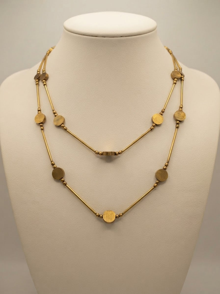 Aurelia Brass Disc Necklace – Layered Artisan Statement Necklace