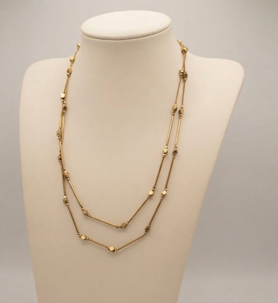Sienna Brass Double-Strand Necklace – Geometric Artisan Necklace