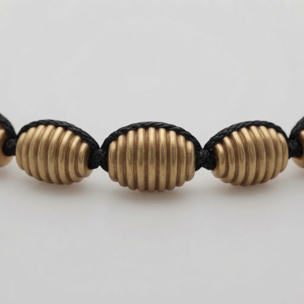 Ribbed Brass & Black Cord Protection Bracelet