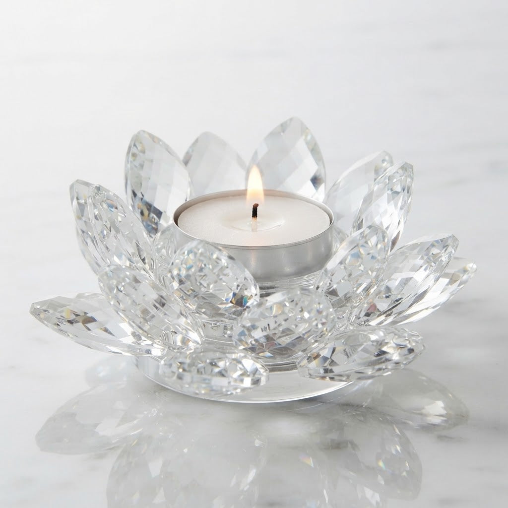 Crystal Glass Lotus Candle Holder (Clear Tealight and Votive Display)