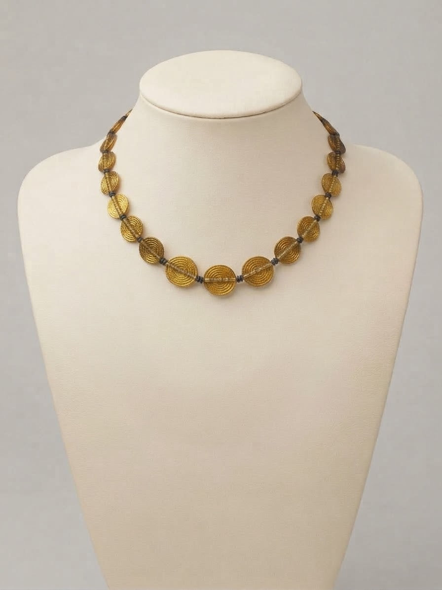 Artisantal Textured Brass Coin Bead Necklaces (Long, Medium & Short Lengths)
