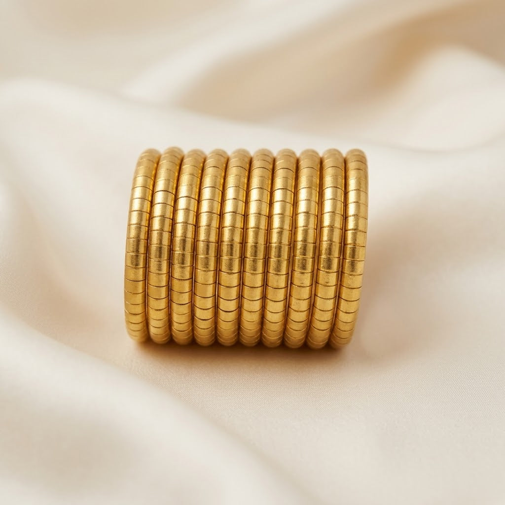 Golden Brass Coil Cuff Bracelet – Statement Stacked Bangle