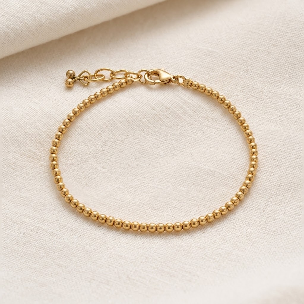 Classic Brass Beaded Bracelet – Minimalist Gold-Tone Ball Chain