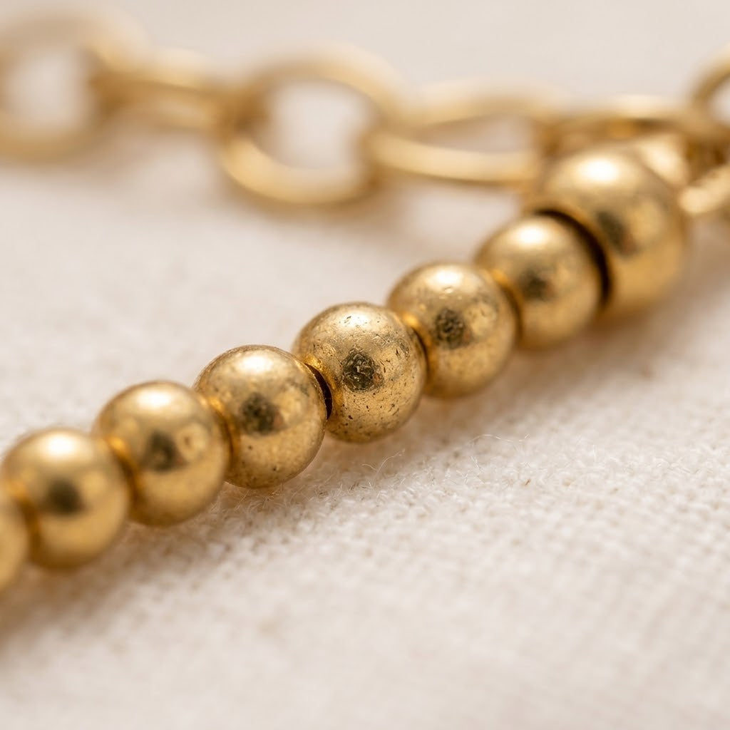 Classic Brass Beaded Bracelet – Minimalist Gold-Tone Ball Chain