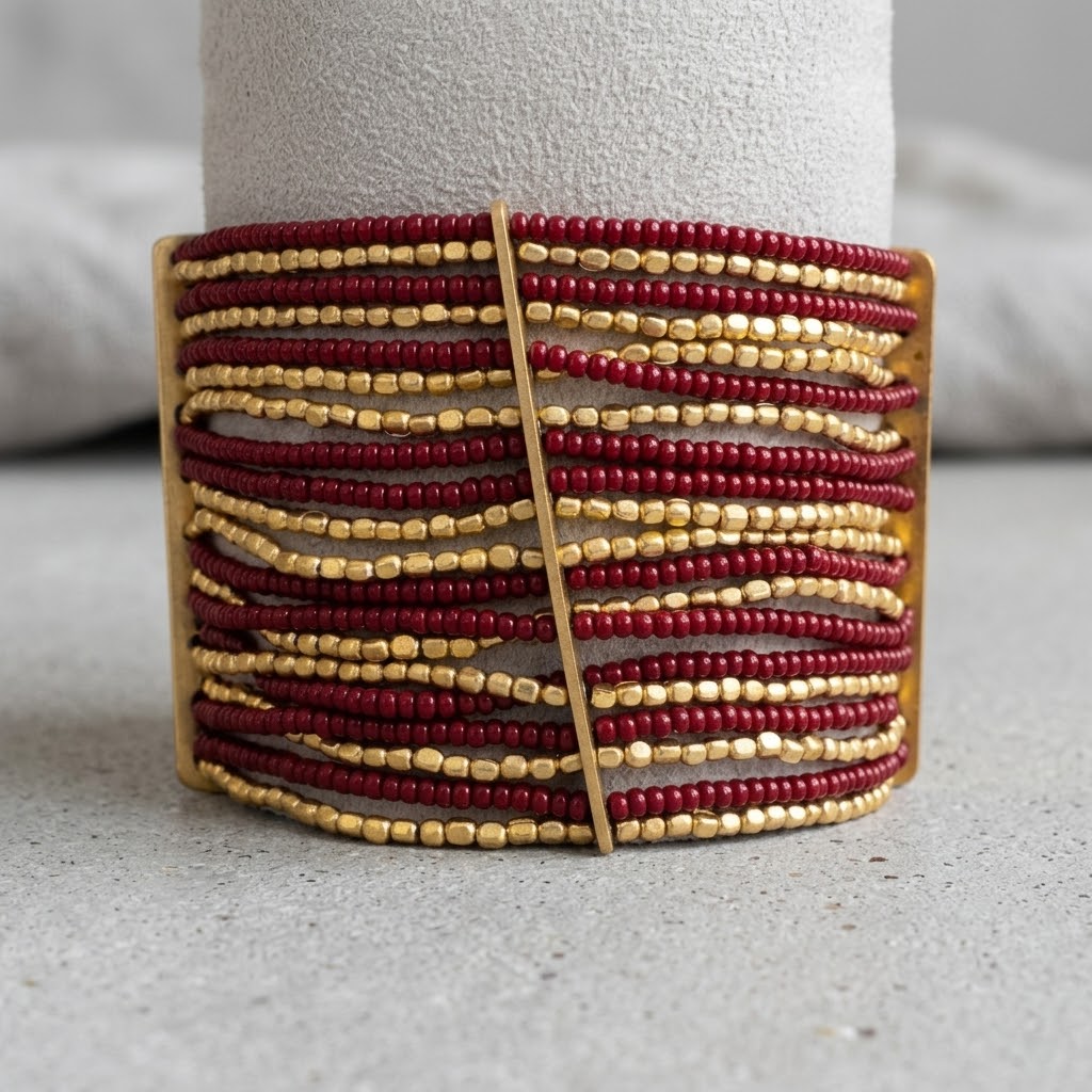 Artisan Beaded Cuff Bracelet – Brass & Crystal Beads