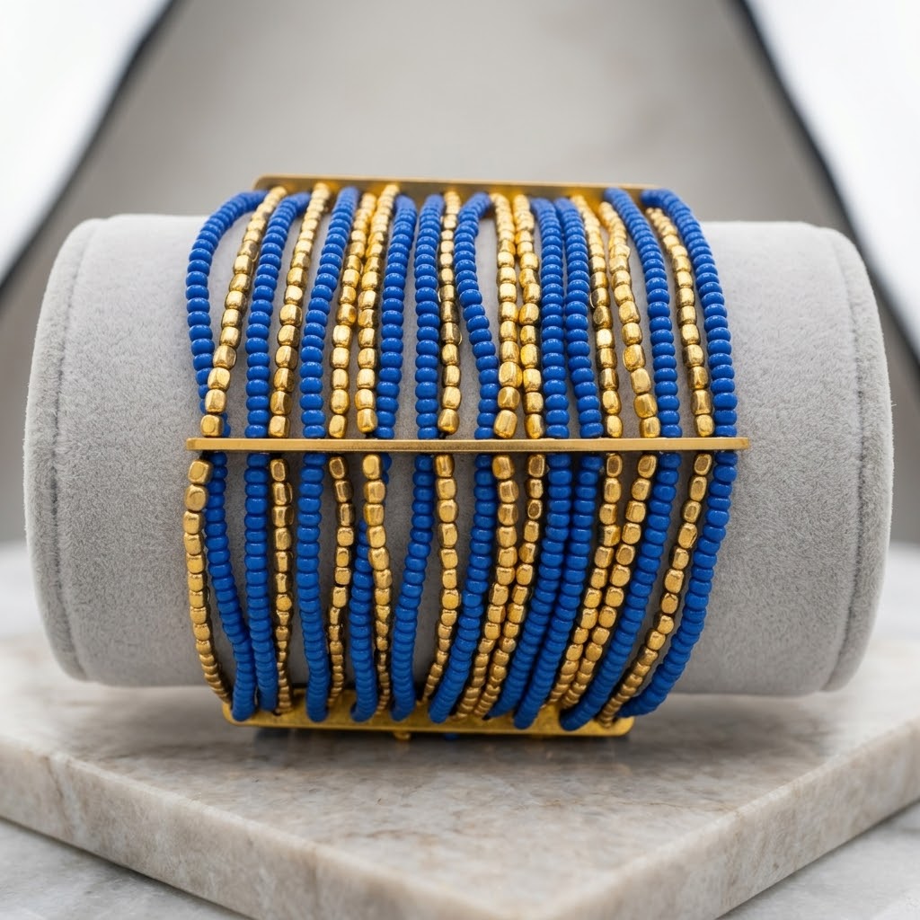 Artisan Beaded Cuff Bracelet – Brass & Crystal Beads