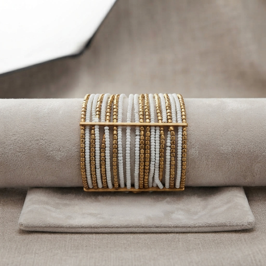 Artisan Beaded Cuff Bracelet – Brass & Crystal Beads