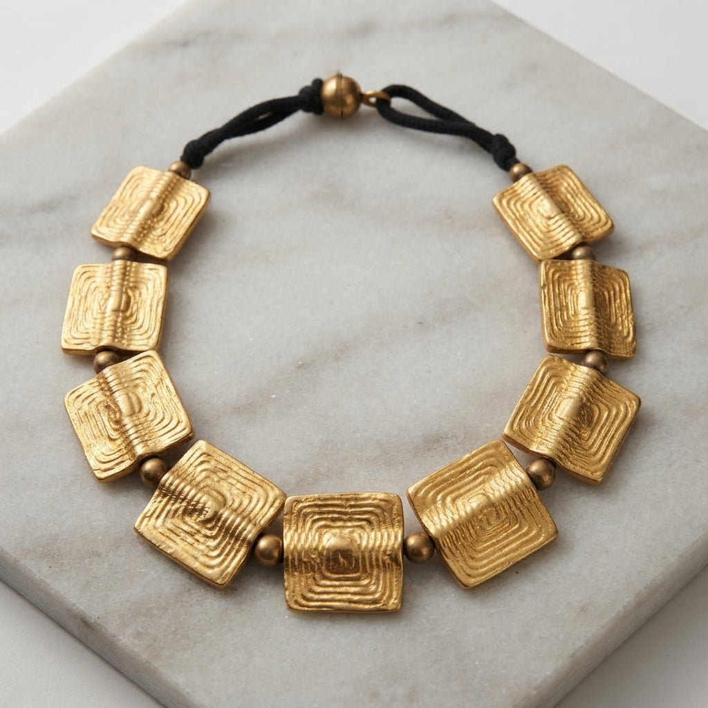 Luna Brass Square Bracelet – Textured Brass Statement Bracelet