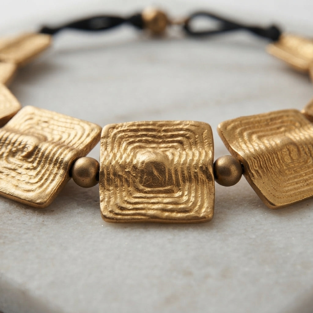 Luna Brass Square Bracelet – Textured Brass Statement Bracelet
