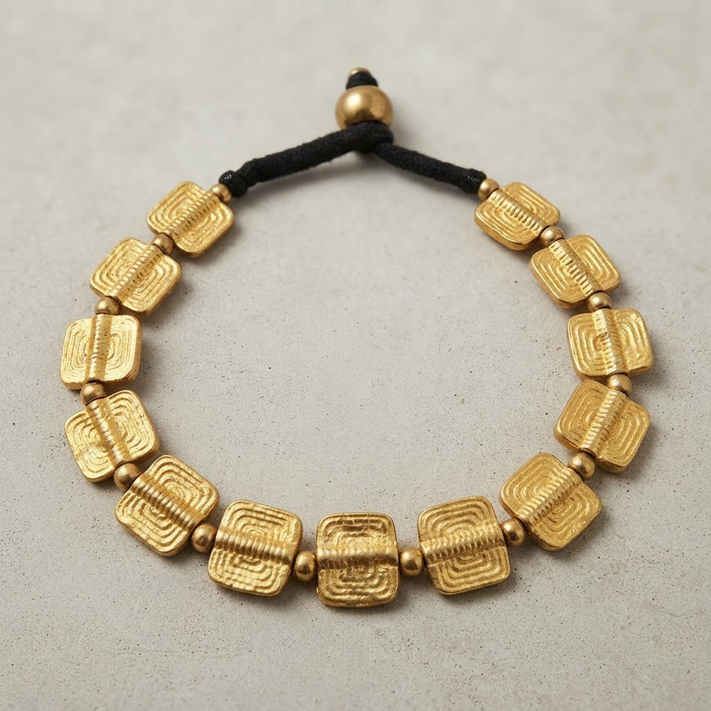 Sahara Brass Square Bracelet – Textured Artisan Bracelet