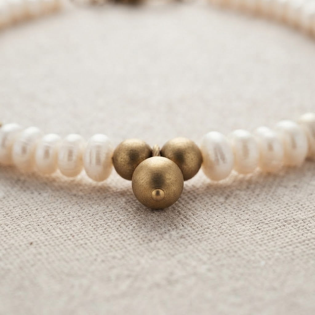 Pearl Glow Brass &amp; Crystal Bracelet – Elegant Beaded Bracelet
