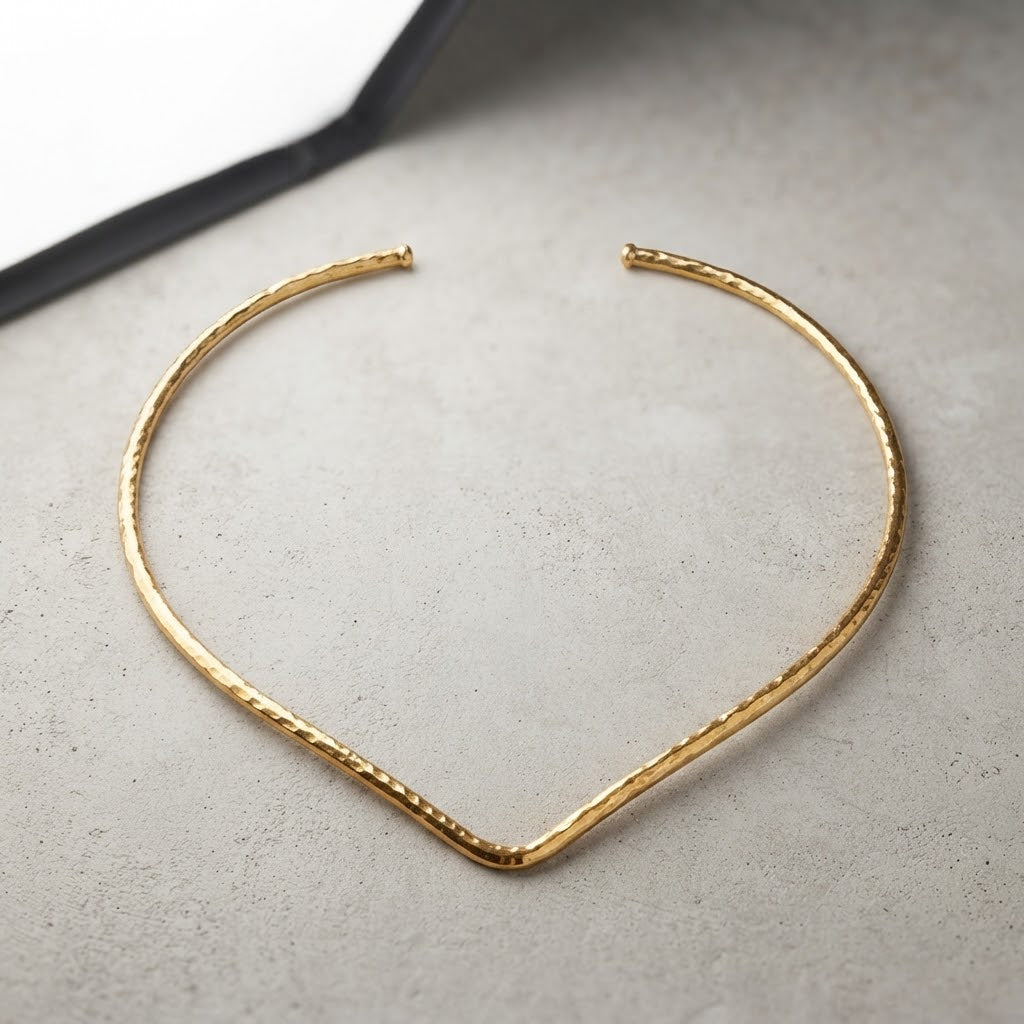 Sienna Brass V-Neck Torque Necklace – Textured Artisan Necklace