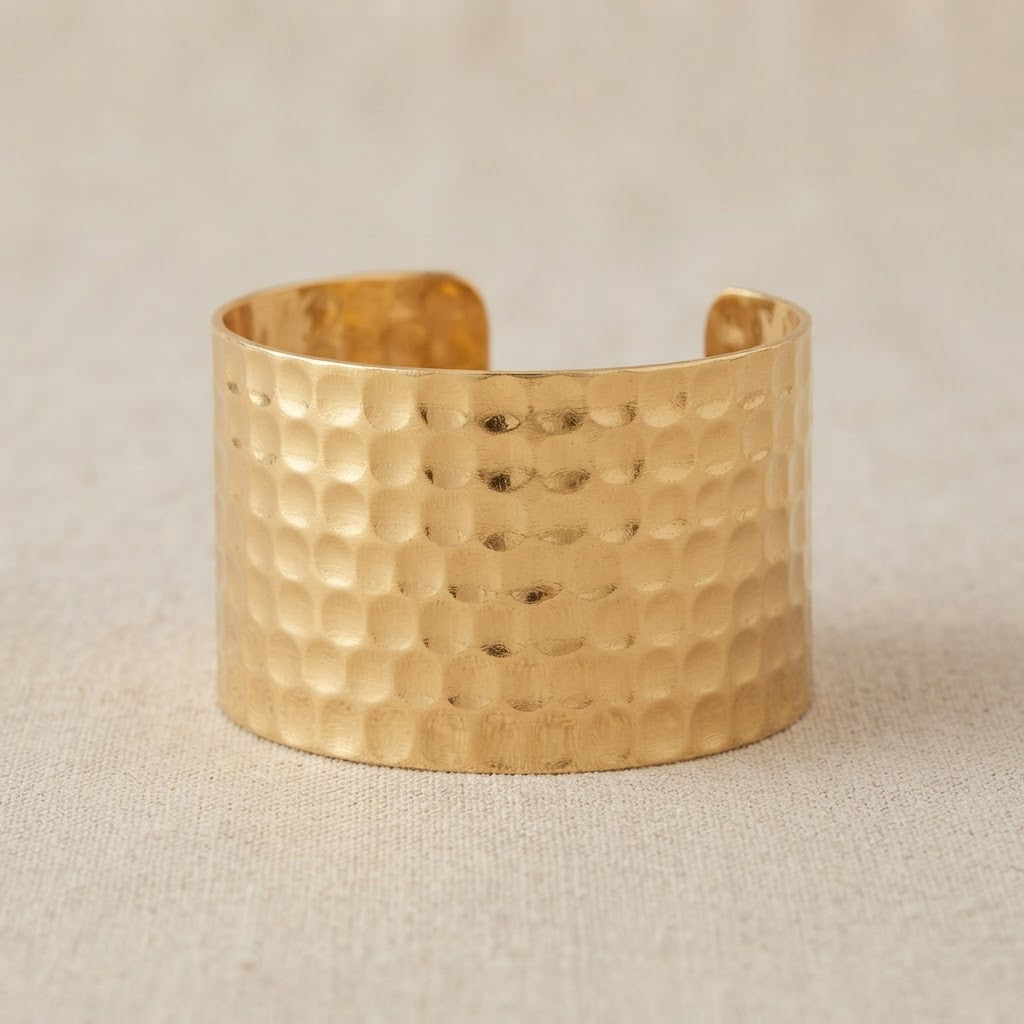 Mira Hammered Brass Cuff – Textured Statement Bracelet