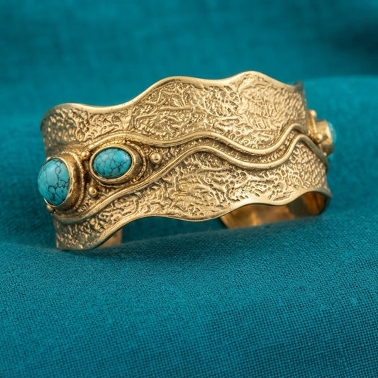 Turquoise Wave Brass Cuff – Artisan Statement Bracelet