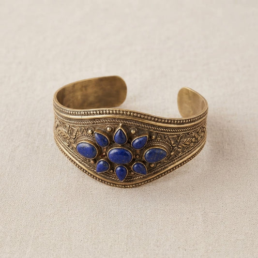 Heritage Stone Brass Cuff – Handcrafted Statement Bracelet