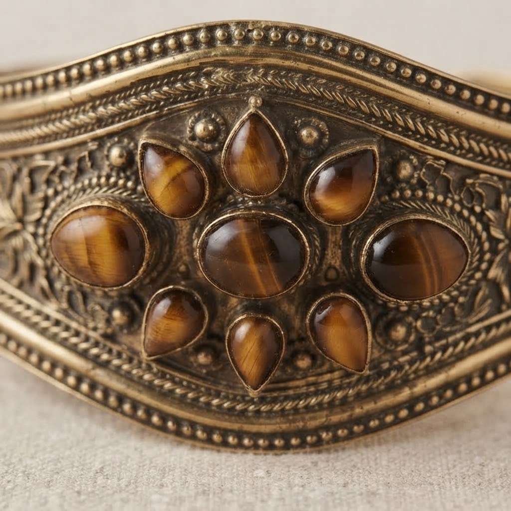Heritage Stone Brass Cuff – Handcrafted Statement Bracelet