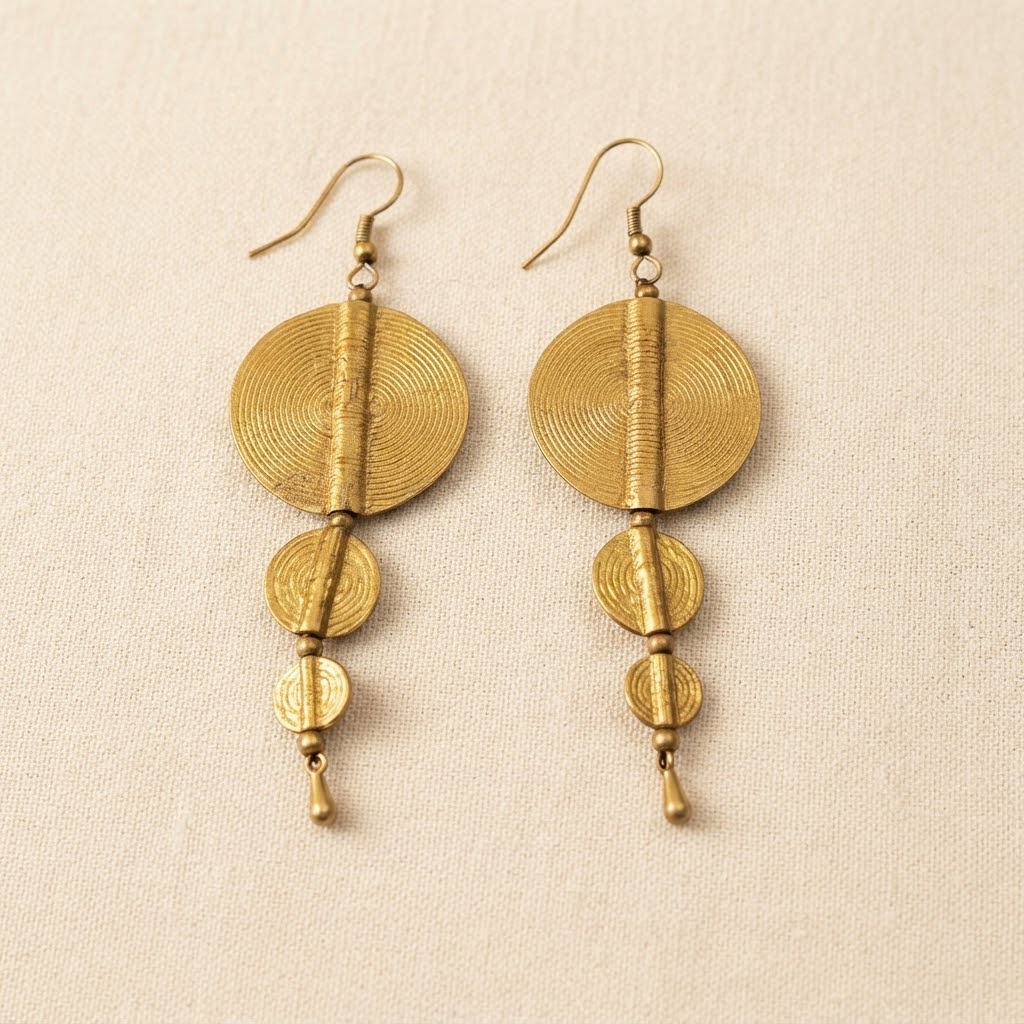 Golden Disc Brass Earrings – Artisan Statement Earrings