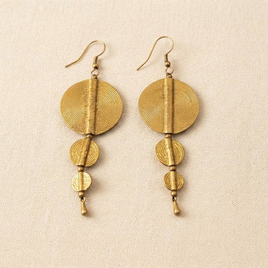 Golden Disc Brass Earrings – Artisan Statement Earrings