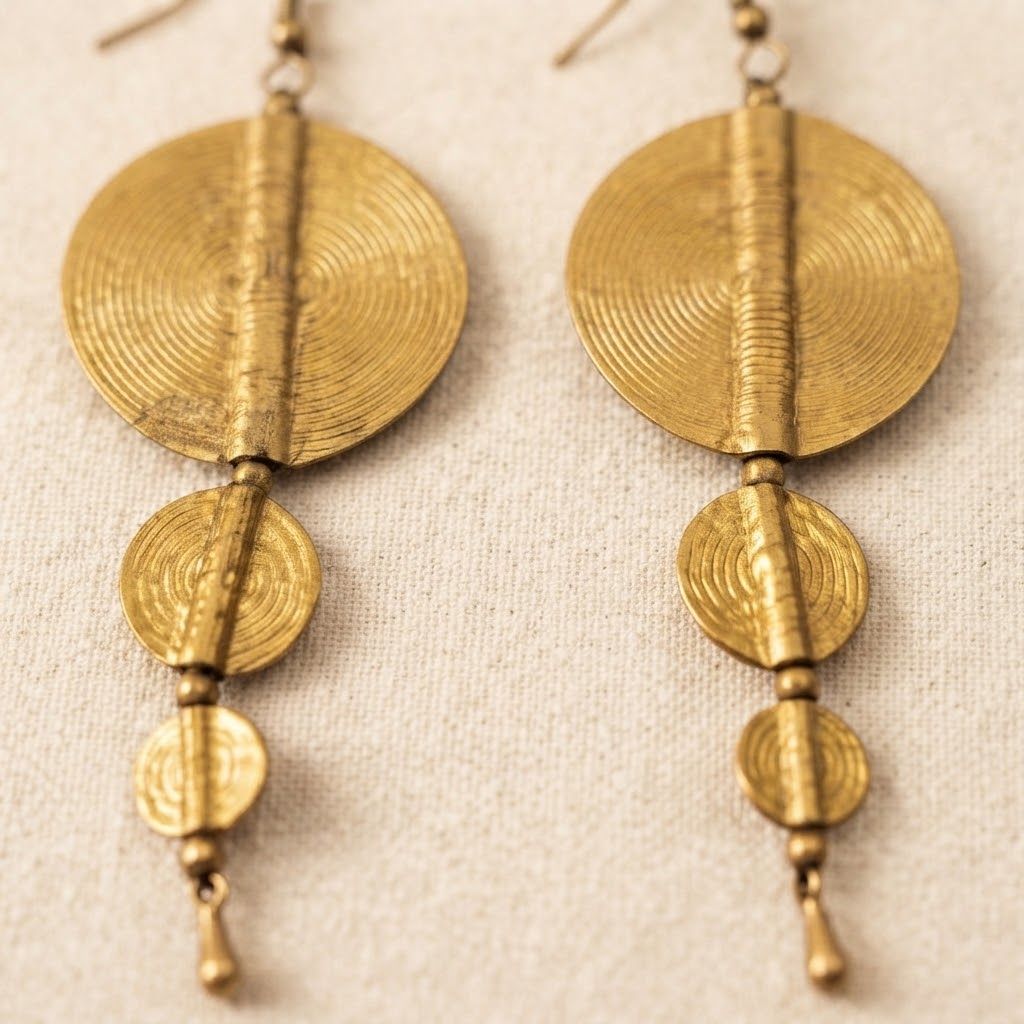 Golden Disc Brass Earrings – Artisan Statement Earrings