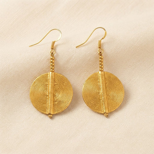 Solene Brass Circle Earrings – Artisan Textured Drop Earrings