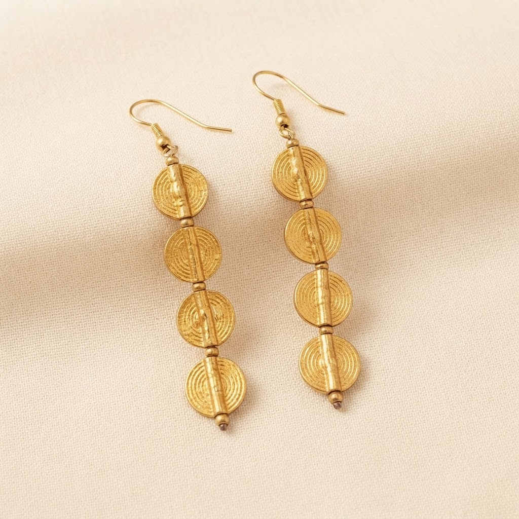 Brass Circle Drop Earrings – Artisan Statement Earrings