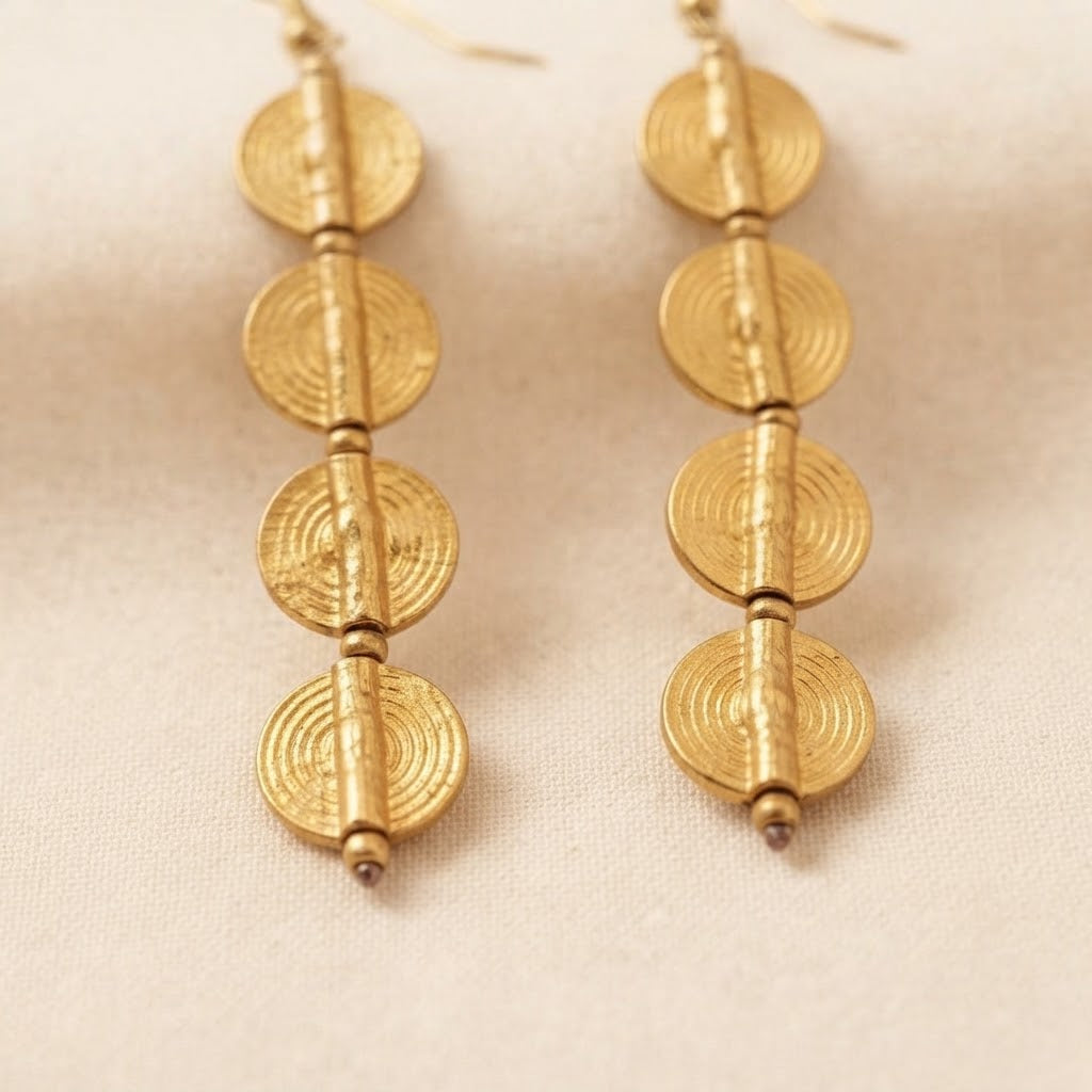 Brass Circle Drop Earrings – Artisan Statement Earrings