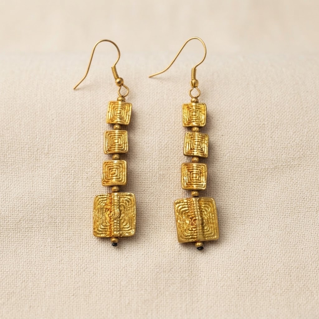 Artisan Square Brass Earrings – Geometric Statement Earrings