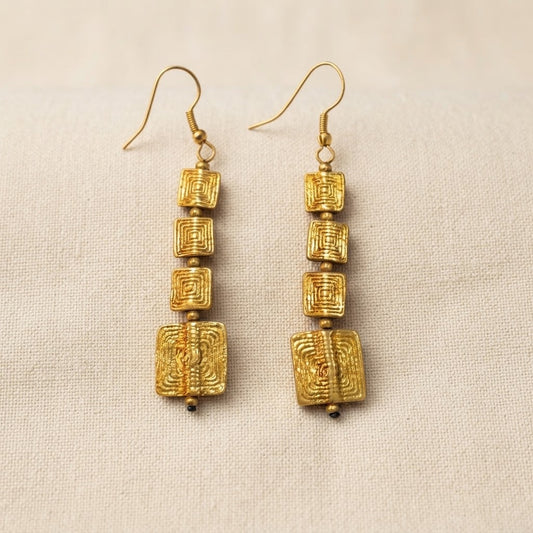 Artisan Square Brass Earrings – Geometric Statement Earrings