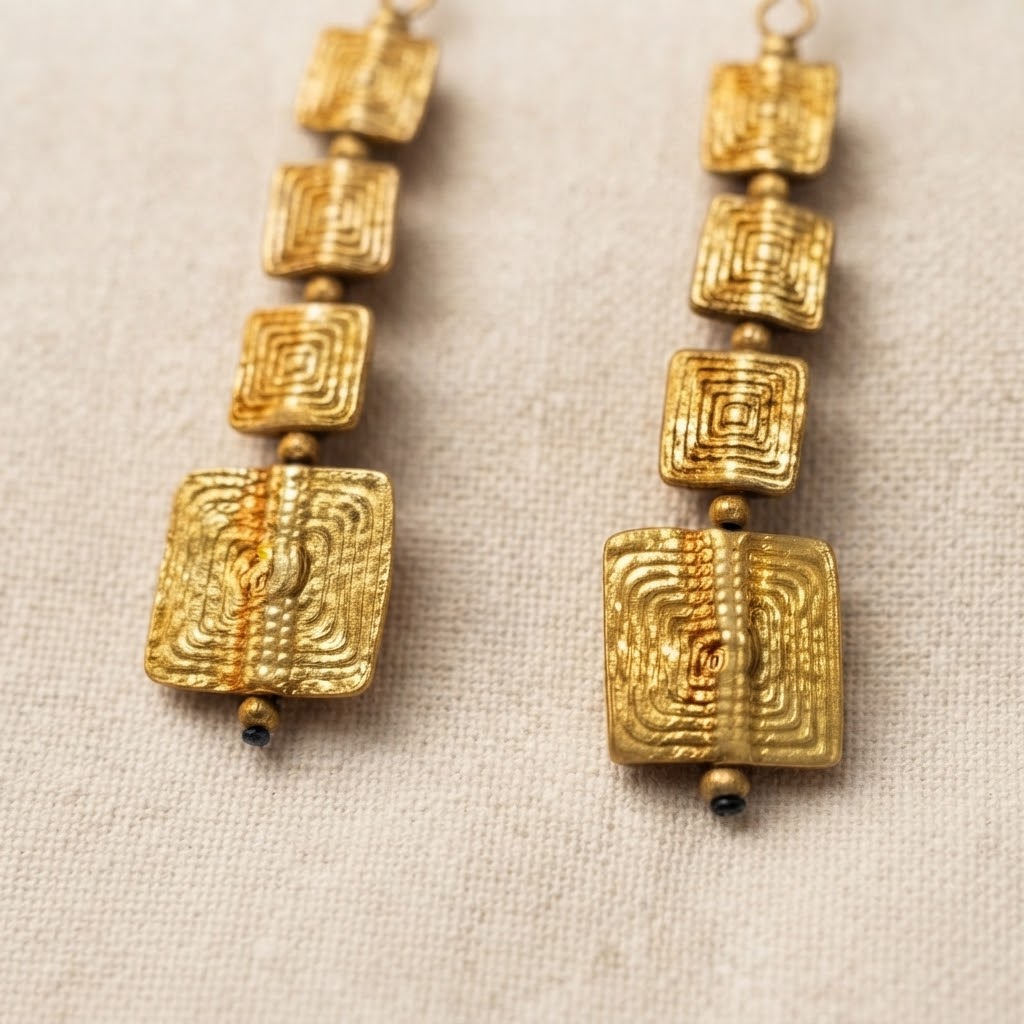 Artisan Square Brass Earrings – Geometric Statement Earrings