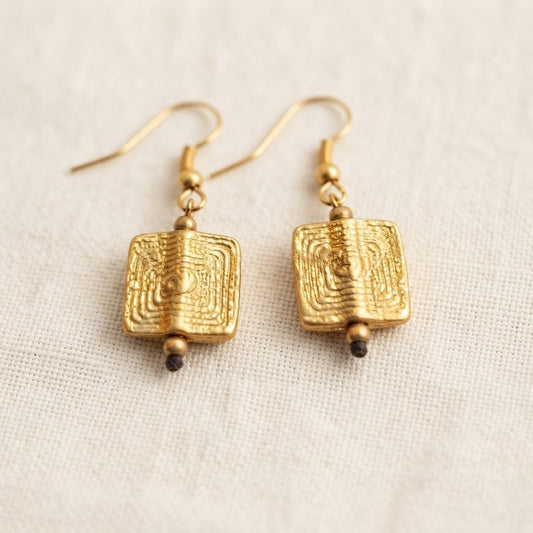 Brass Square Earrings – Textured Artisan Drop Earrings