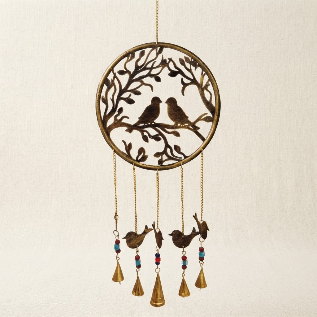 Birdsong Brass Wind Chime – Antique Artisan Hanging Decor