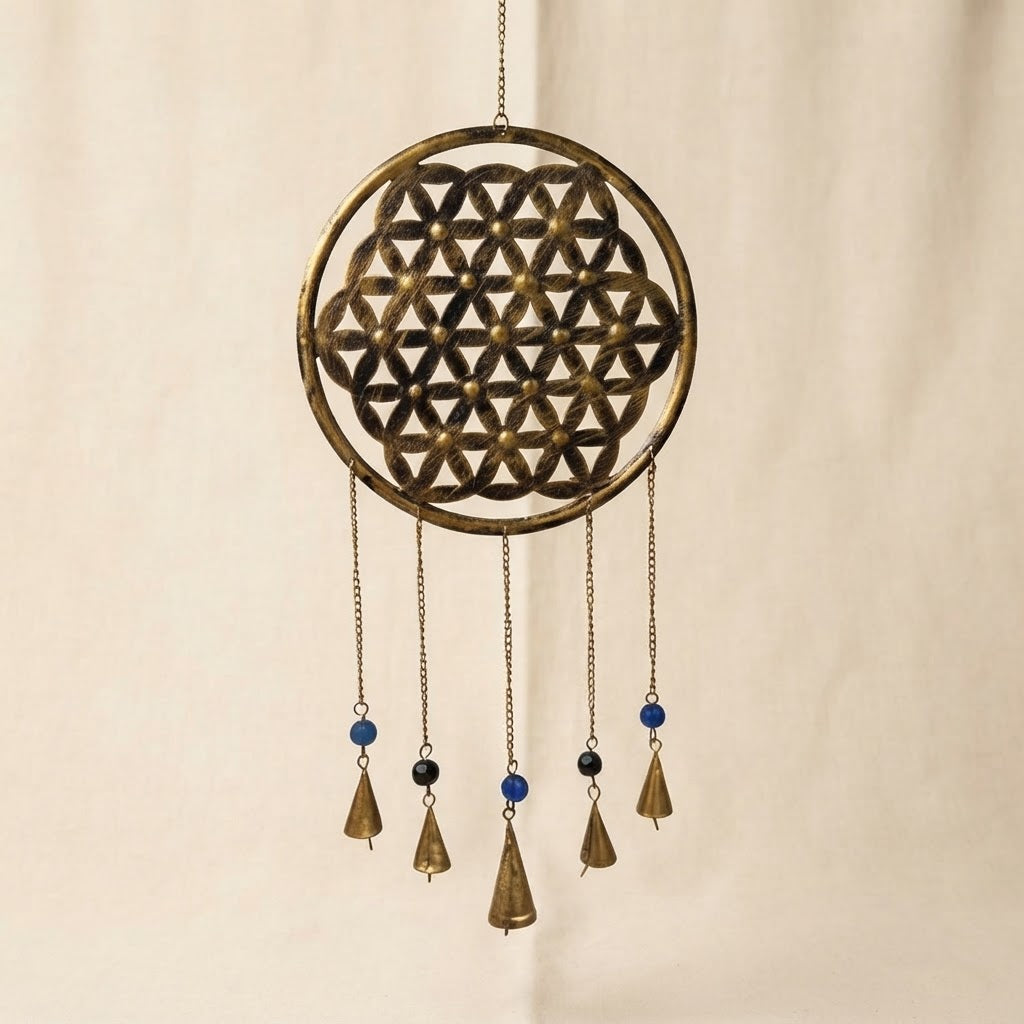 Sacred Geometry Brass Dreamcatcher – Antique Artisan Wall Hanging