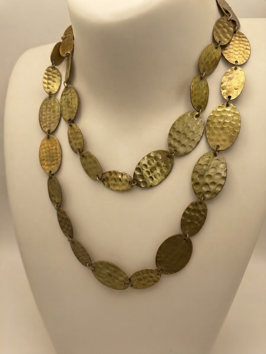 Soleil Hammered Brass Necklace – Layered Artisan Statement Jewellery