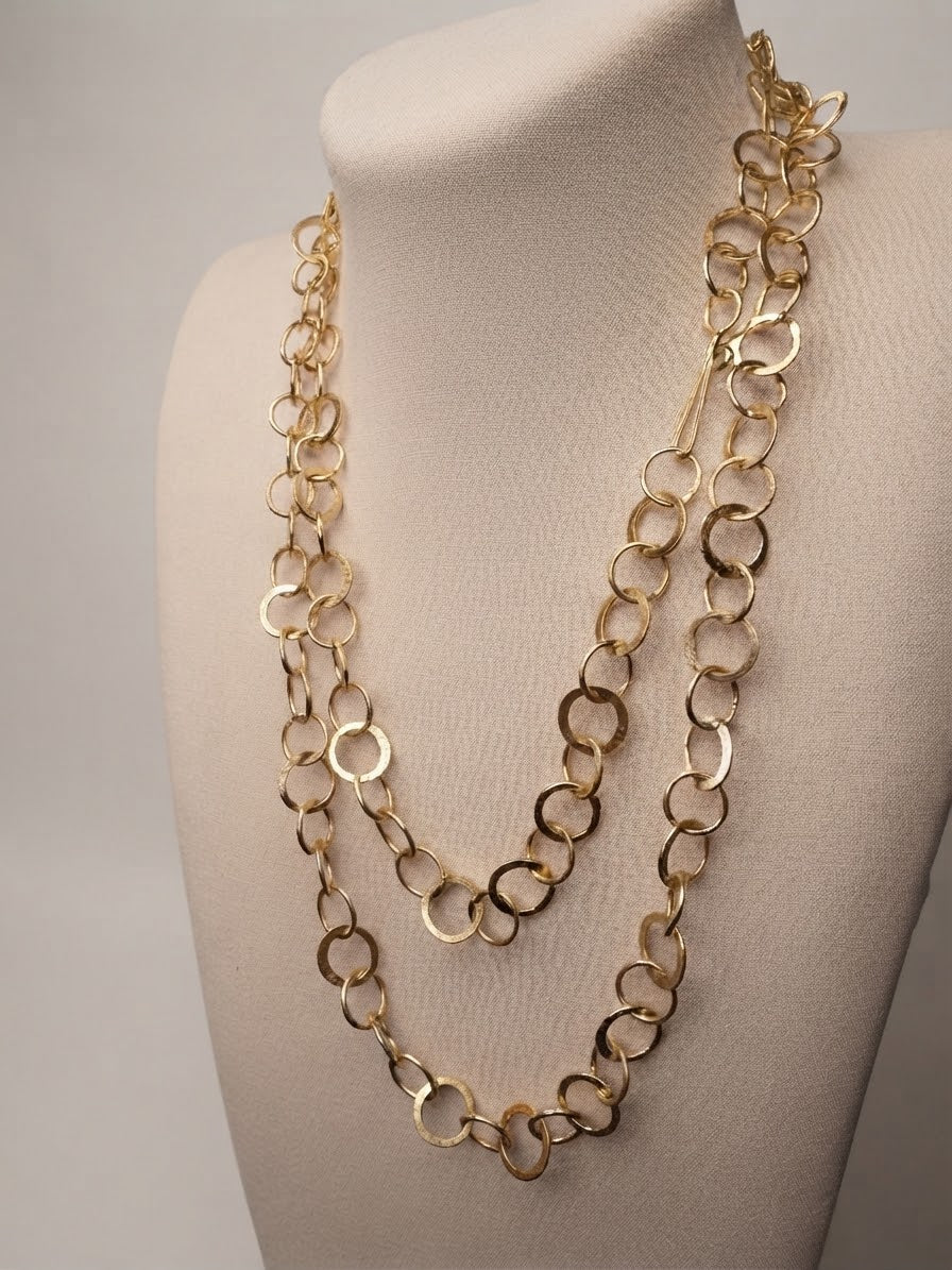 Luna Link Brass Necklace – Textured Artisan Chain Statement Necklace