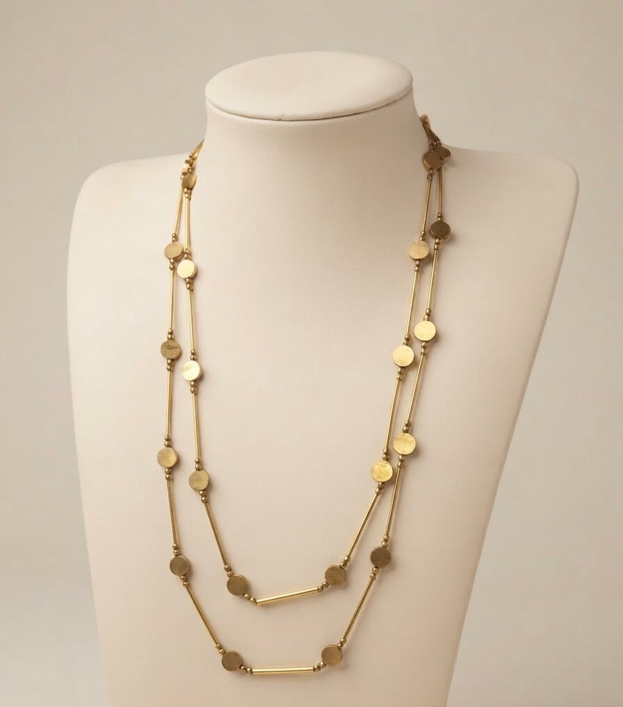 Aurelia Brass Disc Necklace – Layered Artisan Statement Necklace