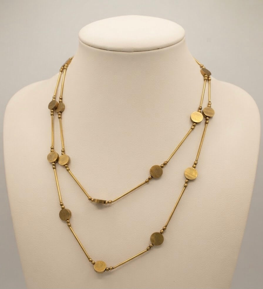Aurelia Brass Disc Necklace – Layered Artisan Statement Necklace