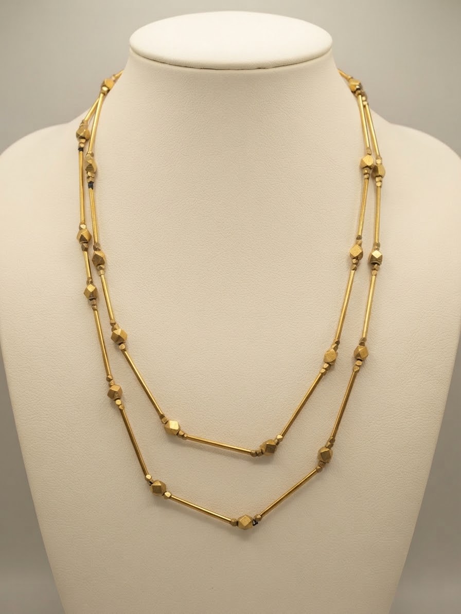 Sienna Brass Double-Strand Necklace – Geometric Artisan Necklace