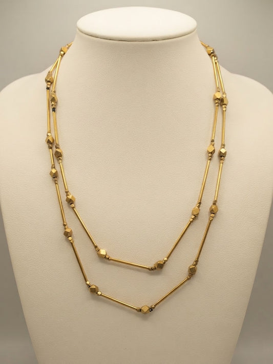 Sienna Brass Double-Strand Necklace – Geometric Artisan Necklace