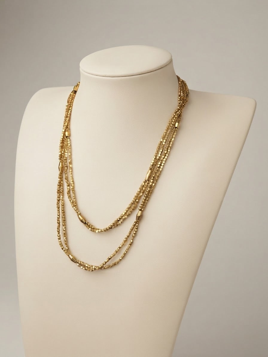 Brass Multi-Strand Necklace – Textured Beaded Necklace