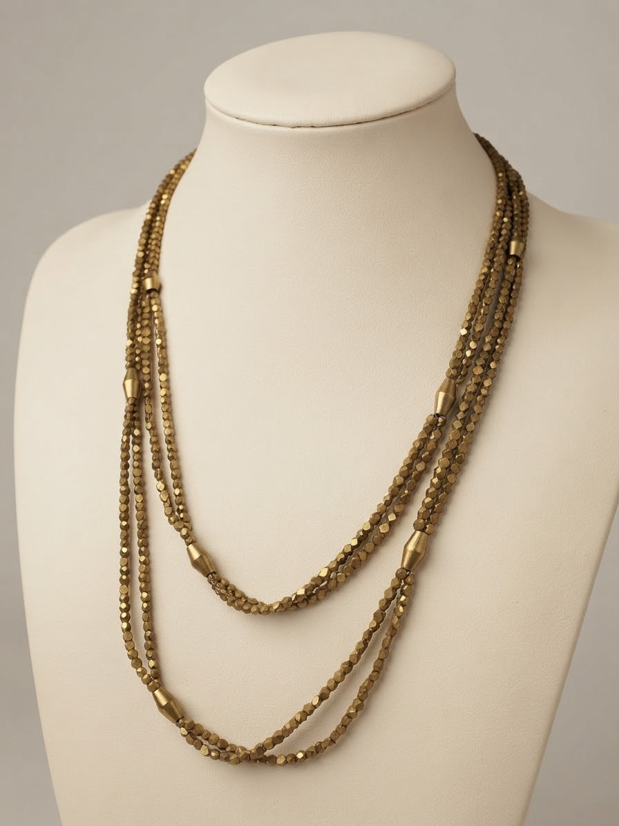 Brass Multi-Strand Necklace – Textured Beaded Necklace