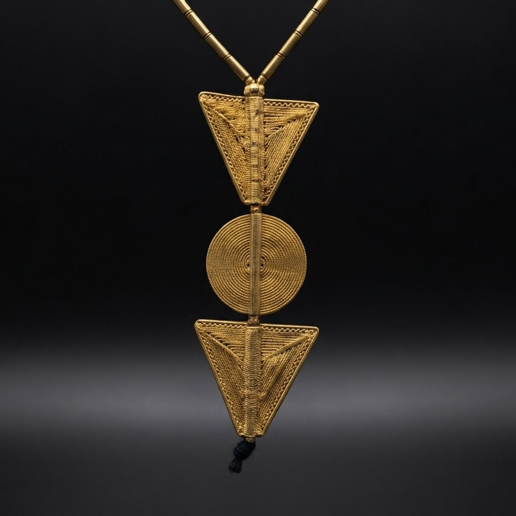 Auralis Brass Geometric Pendant Necklace