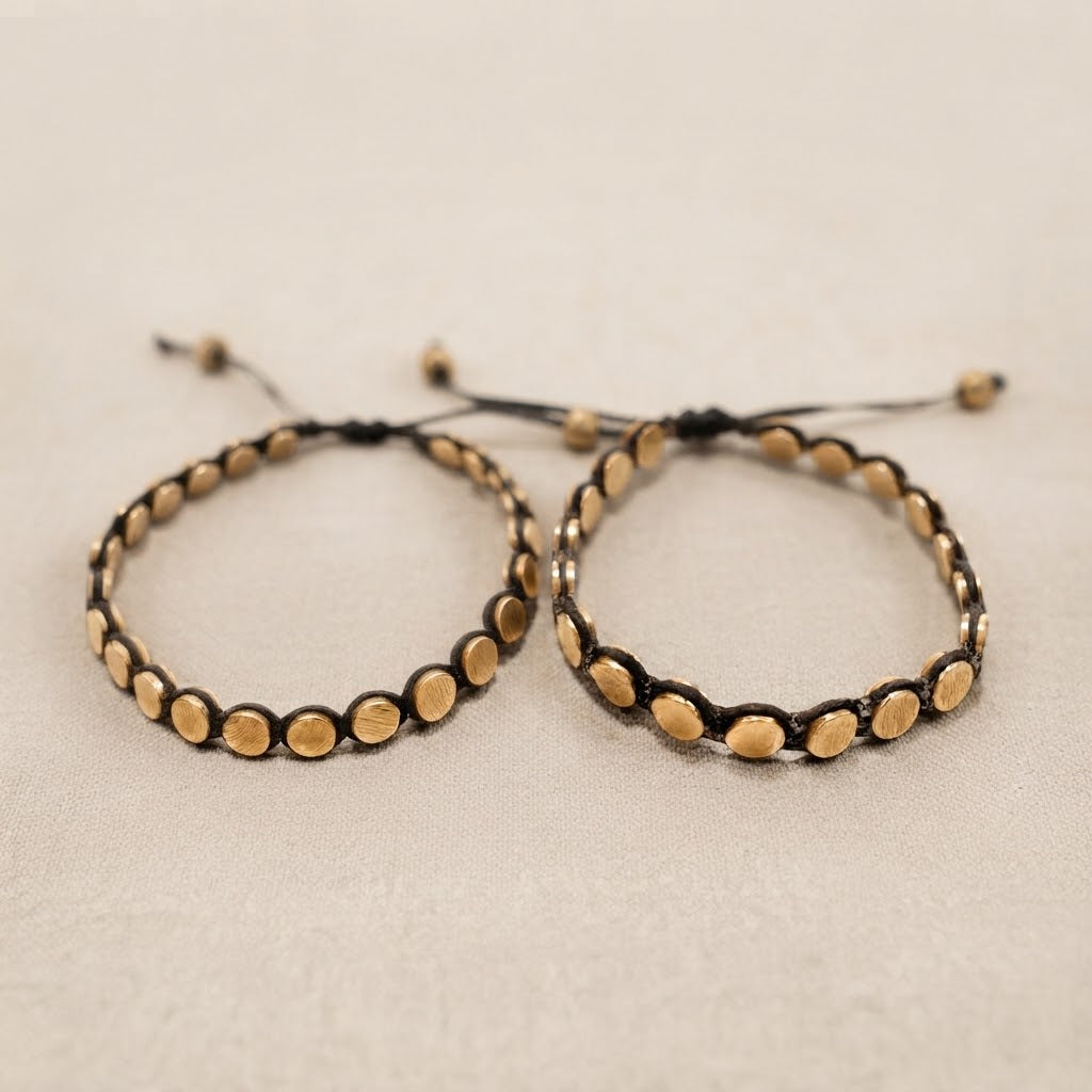 Brass Disc Macramé Bracelet – Artisan Woven Bracelet