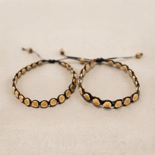 Brass Disc Macramé Bracelet – Artisan Woven Bracelet