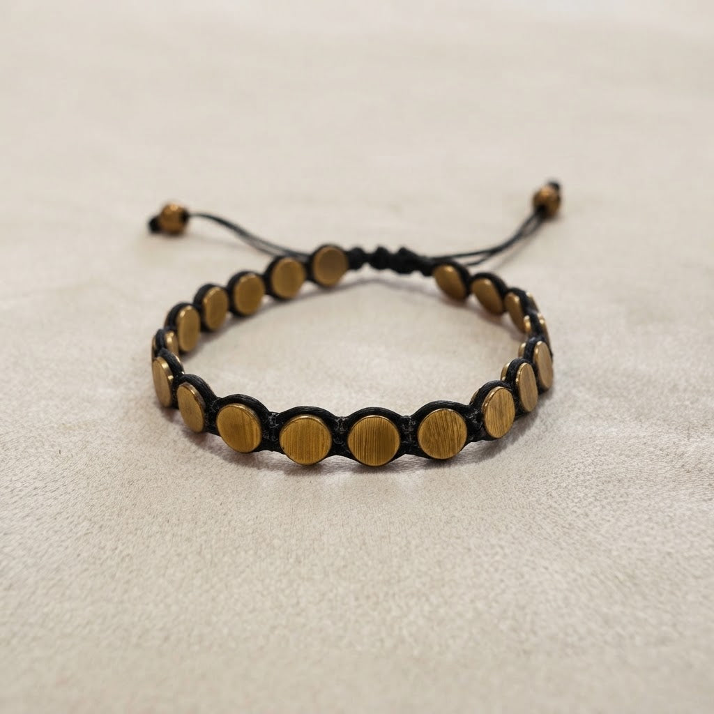 Brass Disc Macramé Bracelet – Artisan Woven Bracelet